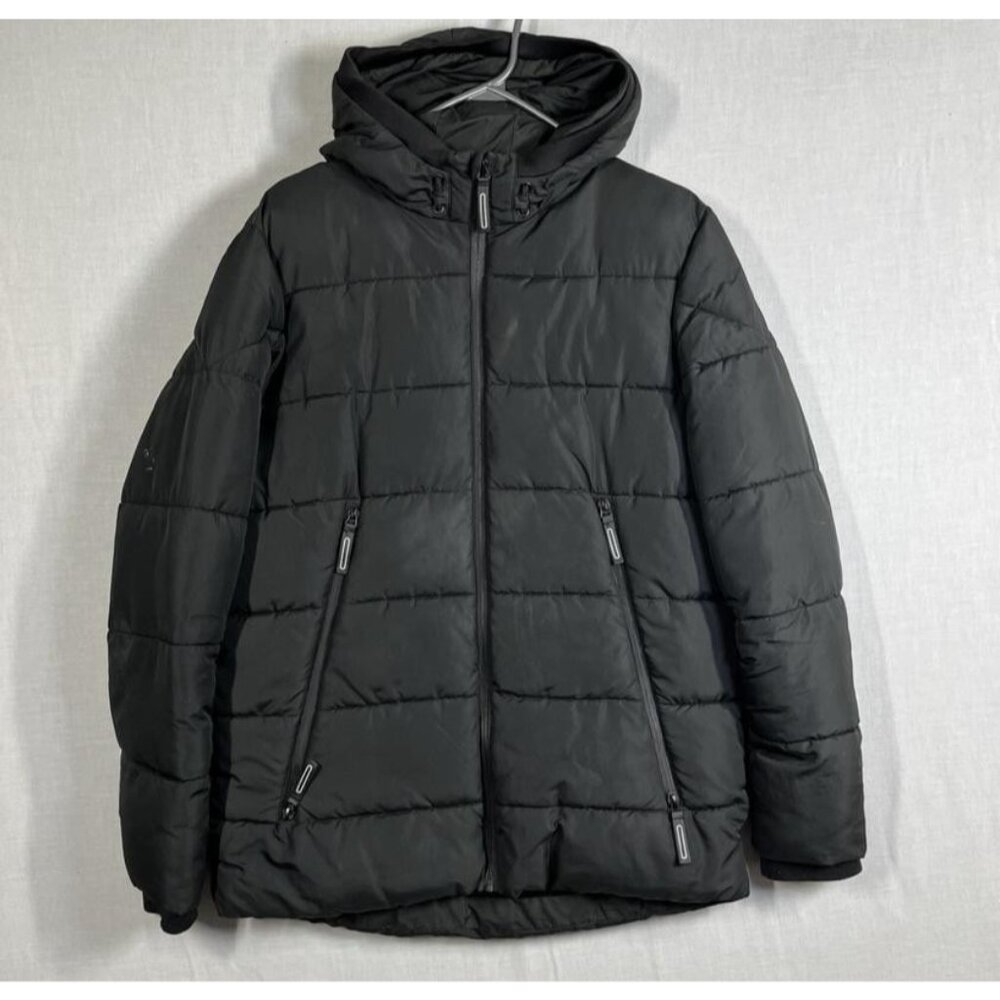 Primark Jacket Youth 14-15 Years Black Hooded Puffer Fleece Lined Zip Pockets